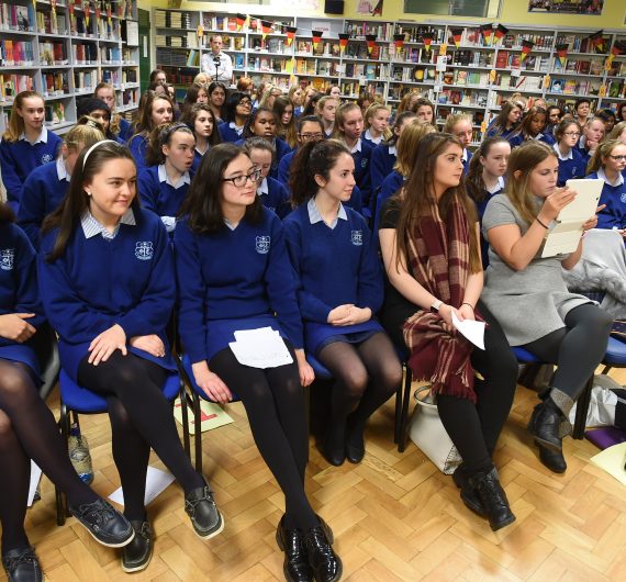 EEXX news 14/10/2016. VIDEO AVAILABLE WITH THIS.
German ambassador H.E. Mr Matthias Höpfner  visited Mount Mercy College, Cork. It was the first visit of a diplomat to the girls secondary school. 
Pupils, past-pupils and staff listen to H.E. Mr Matthias Höpfner during his visit to the school.
Pic; Larry Cummins